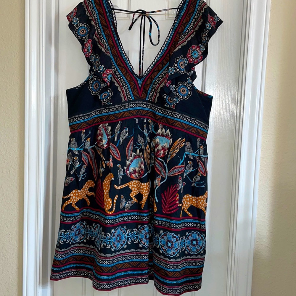 Anthropologie NEW with Tags . Black Tribal Print Dress Size Large.